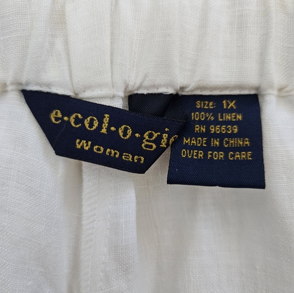 NWT - Ecologie Linen Drawstring & Elastic Waist White Capris - Size 1X - Picture 4 of 5